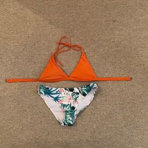 Orange and floral bikini set